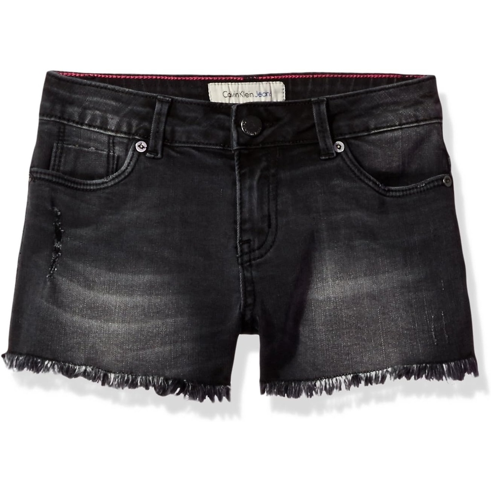 image:imageCalvin Klein Girls Boyfriend Fit Stretch Denim Jean ShortsNoire 5010