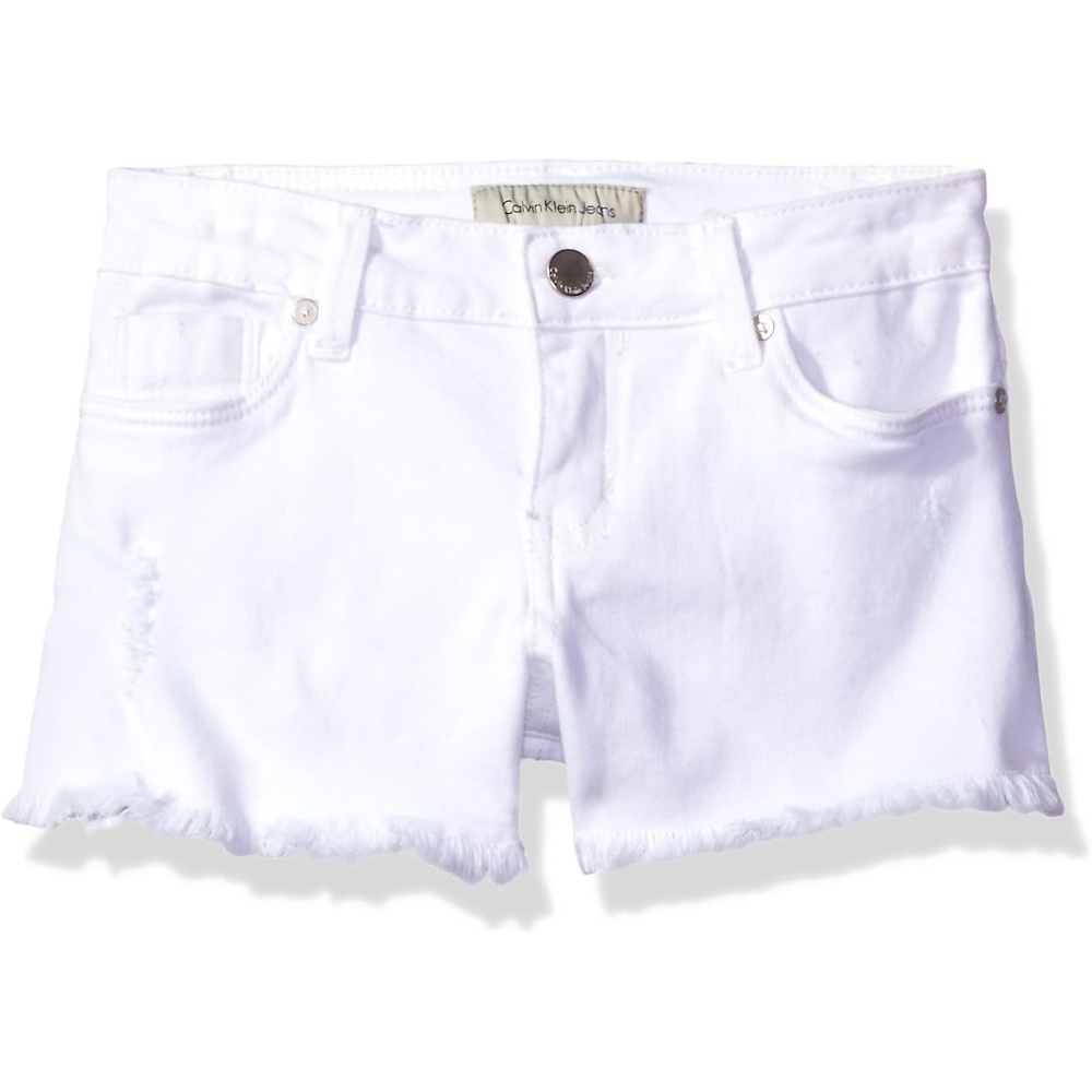 image:imageCalvin Klein Girls Boyfriend Fit Stretch Denim Jean ShortsWhiteout 5010