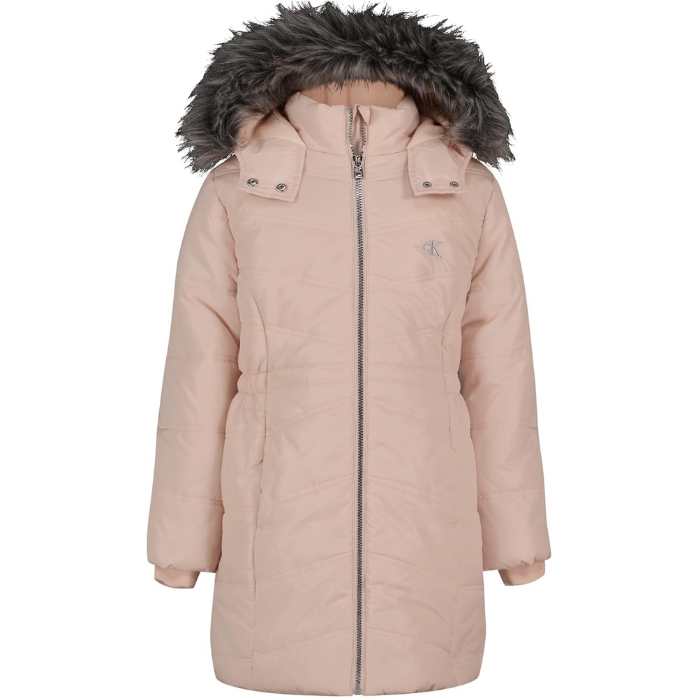 image:imageCalvin Klein Girls Hooded Winter Puffer Jacket Fulllength Heavyweight Coat With Fleece LiningAerial Heavenly Pink