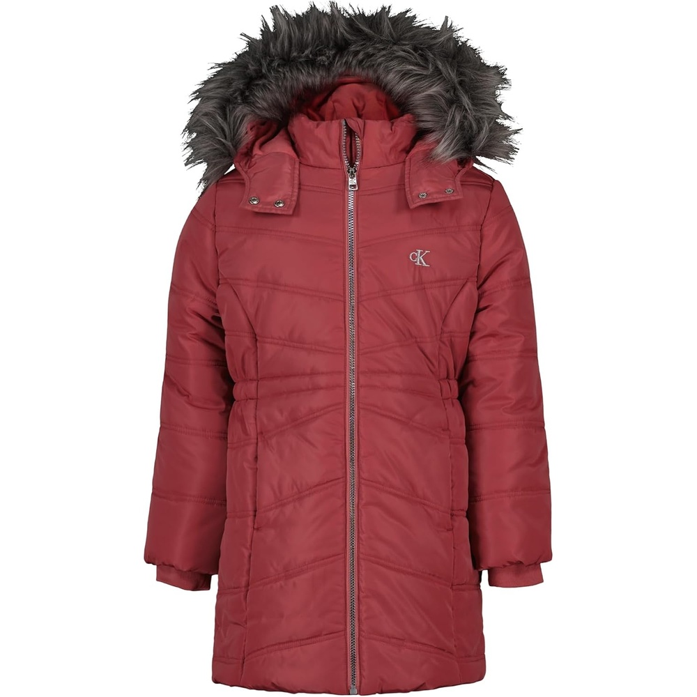 image:imageCalvin Klein Girls Hooded Winter Puffer Jacket Fulllength Heavyweight Coat With Fleece LiningAerial Mauvewood