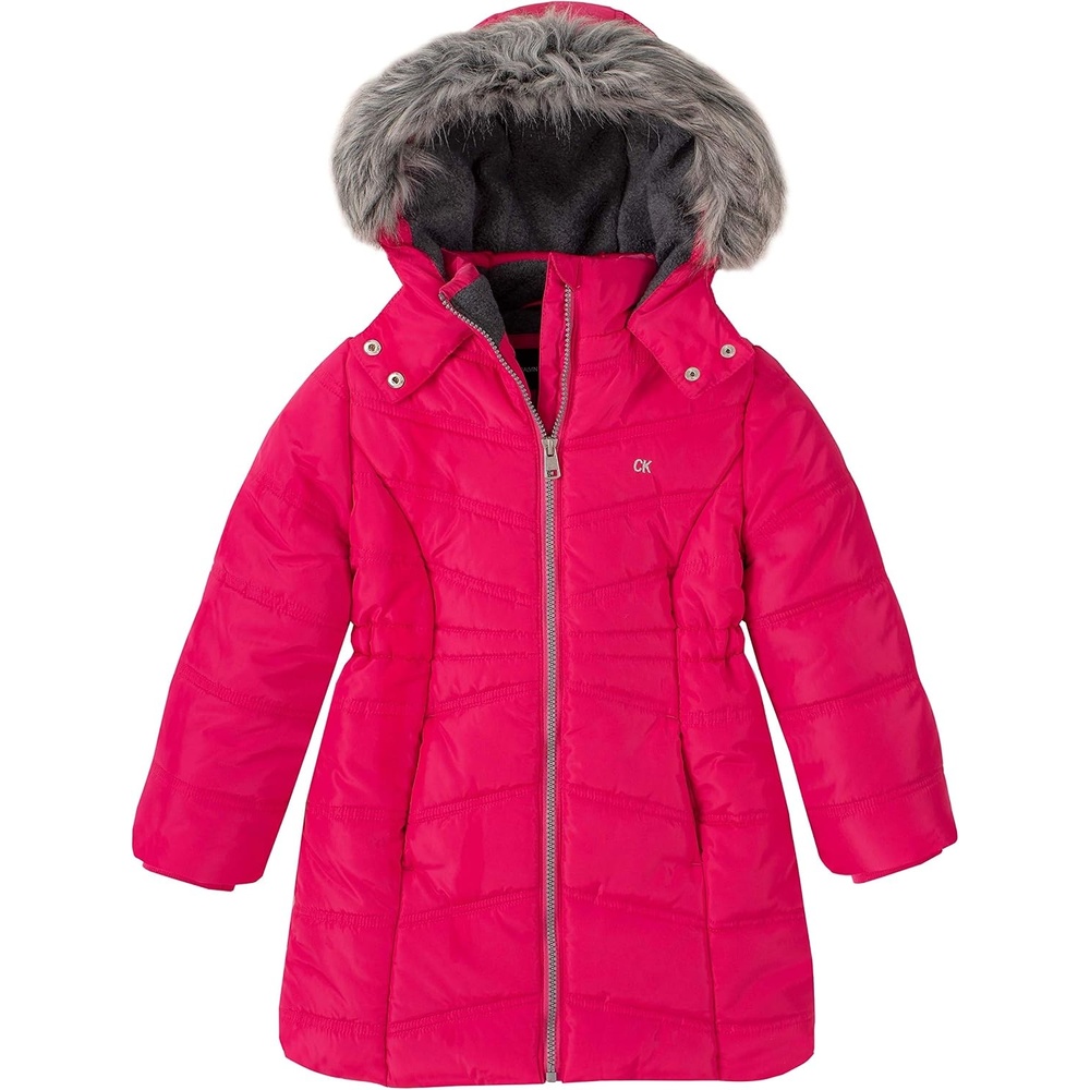 image:imageCalvin Klein Girls Hooded Winter Puffer Jacket Fulllength Heavyweight Coat With Fleece LiningCabaret Aerial