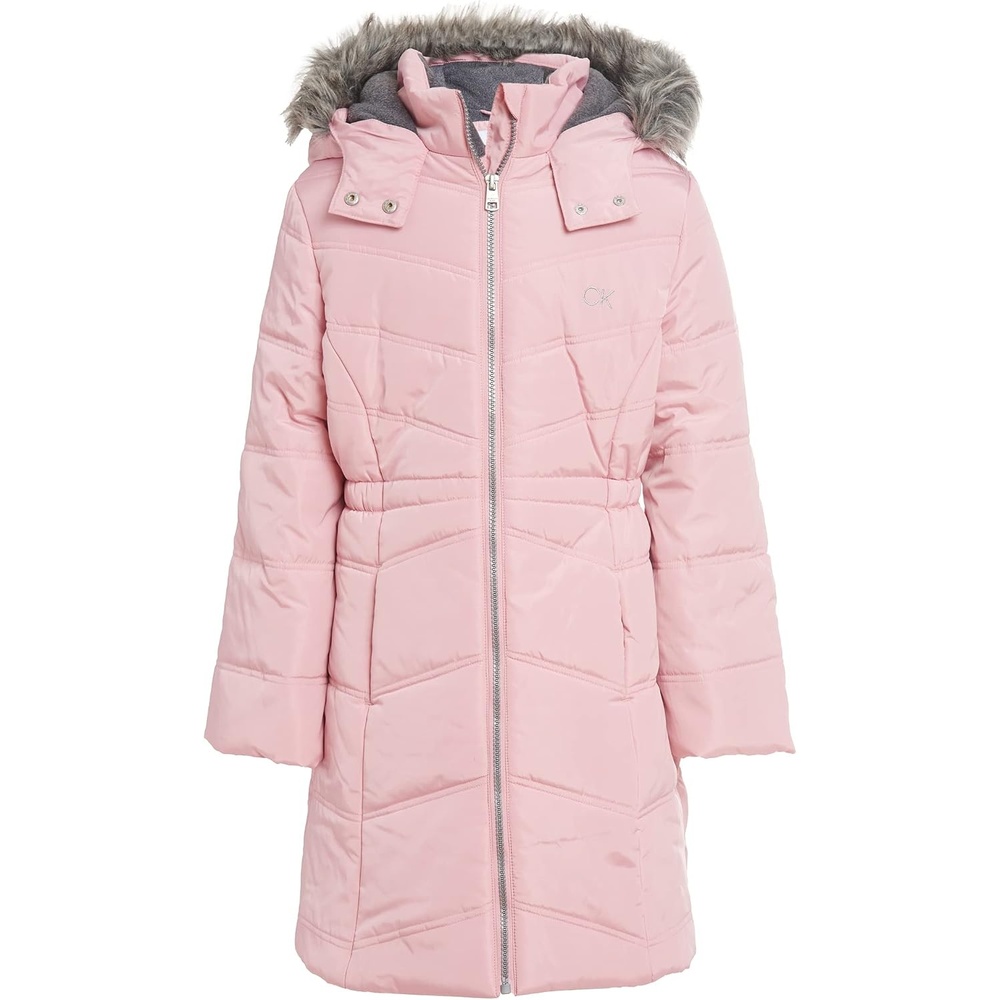 image:imageCalvin Klein Girls Hooded Winter Puffer Jacket Fulllength Heavyweight Coat With Fleece LiningSweet Tart Aerial