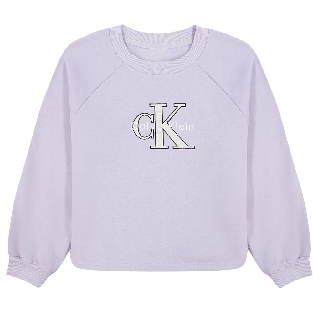 image:imageCalvin Klein Girls Long Sleeve Popover Cozy Crew Neck SweatshirtMonogram Orchid Petal