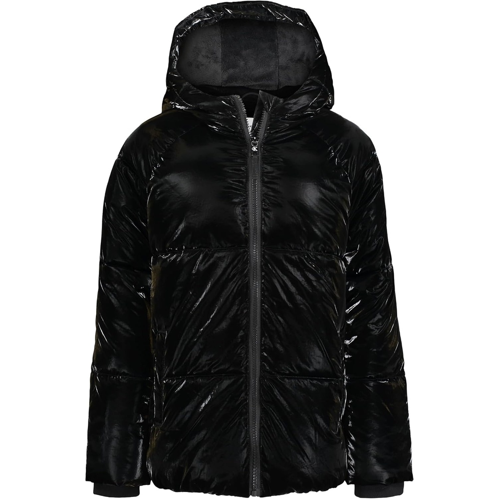 image:imageCalvin Klein Girls Short Length Hooded Winter Puffer Jacket With Fleece LiningBlack Shine