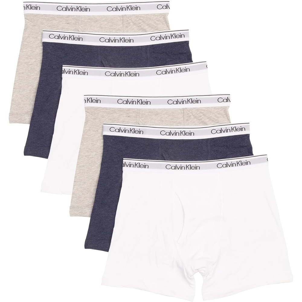 image:imageCalvin Klein Kids Boys Modern Cotton Boxer Brief Underwear 6PackHeather GreyHeather BlueWhite