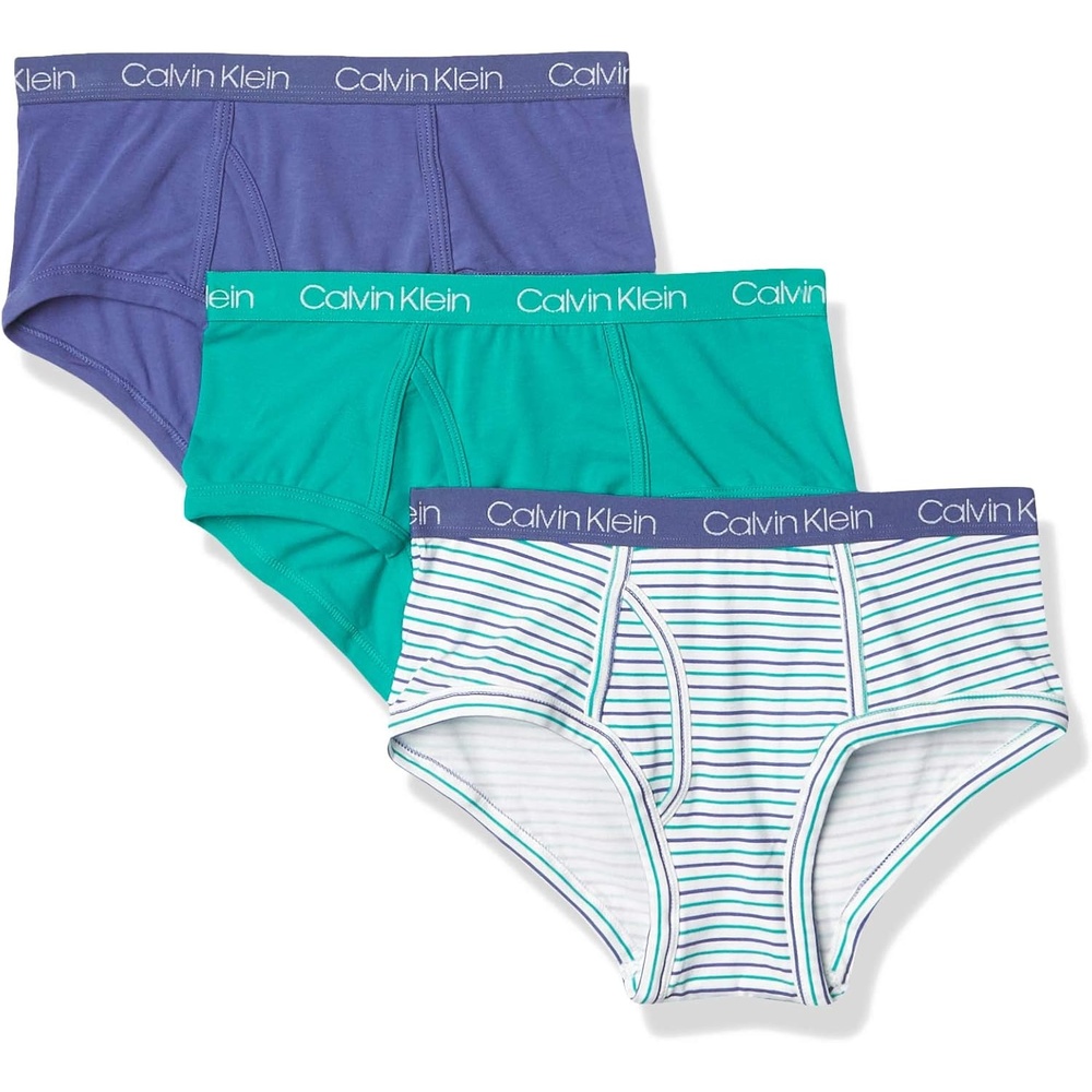 image:imageCalvin Klein Kids Boys Modern Cotton Brief Underwear 3PackMarlinDynasty GreenDynasty Stripe