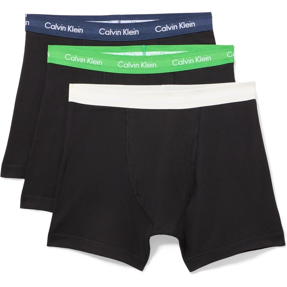 image:imageCalvin Klein Mens Cotton Classics 3Pack Boxer BriefBlack Bodies W Blue Shadow  Supreme Green  Chalk Wbs