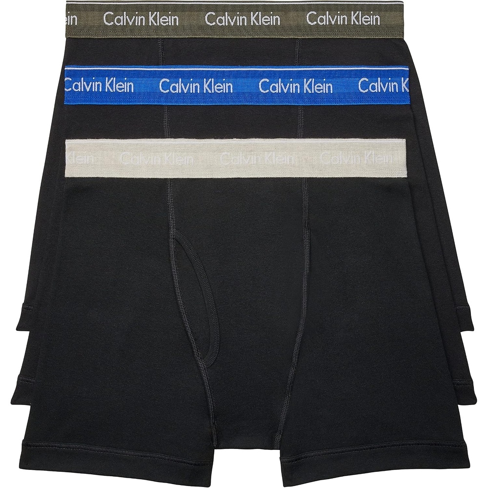 image:imageCalvin Klein Mens Cotton Classics 3Pack Boxer BriefBlack Bodies W Royalty  Army Green  Flaz Heather