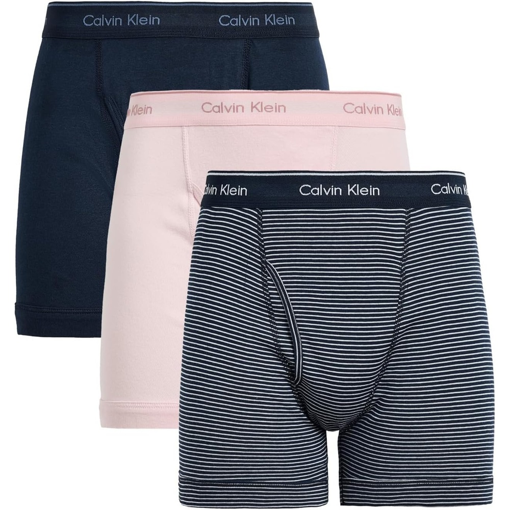 image:imageCalvin Klein Mens Cotton Classics 3Pack Boxer BriefHorizon Pink  Hairline Stripe W Shoreline  Shoreline