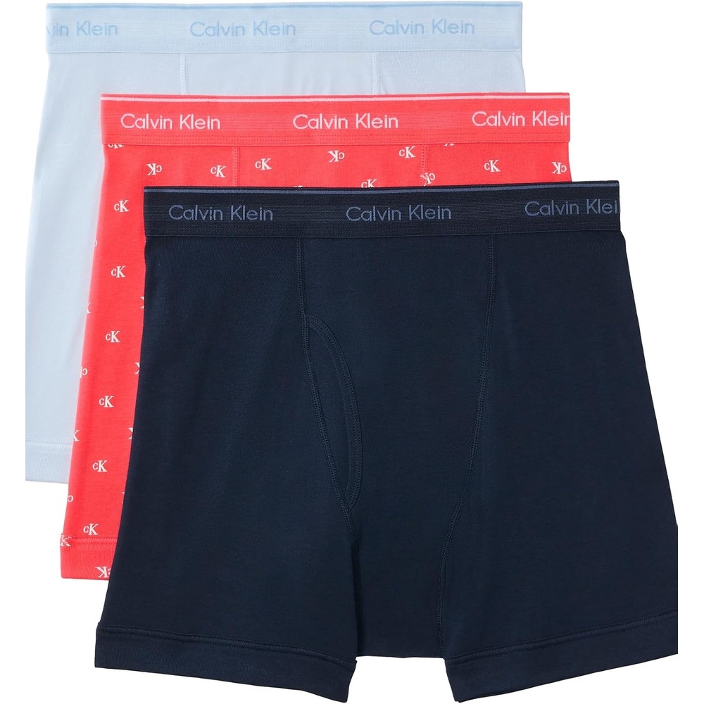 image:imageCalvin Klein Mens Cotton Classics 3Pack Boxer BriefShoreline  Diamond Logo W Punch Pink  Breezy Blue