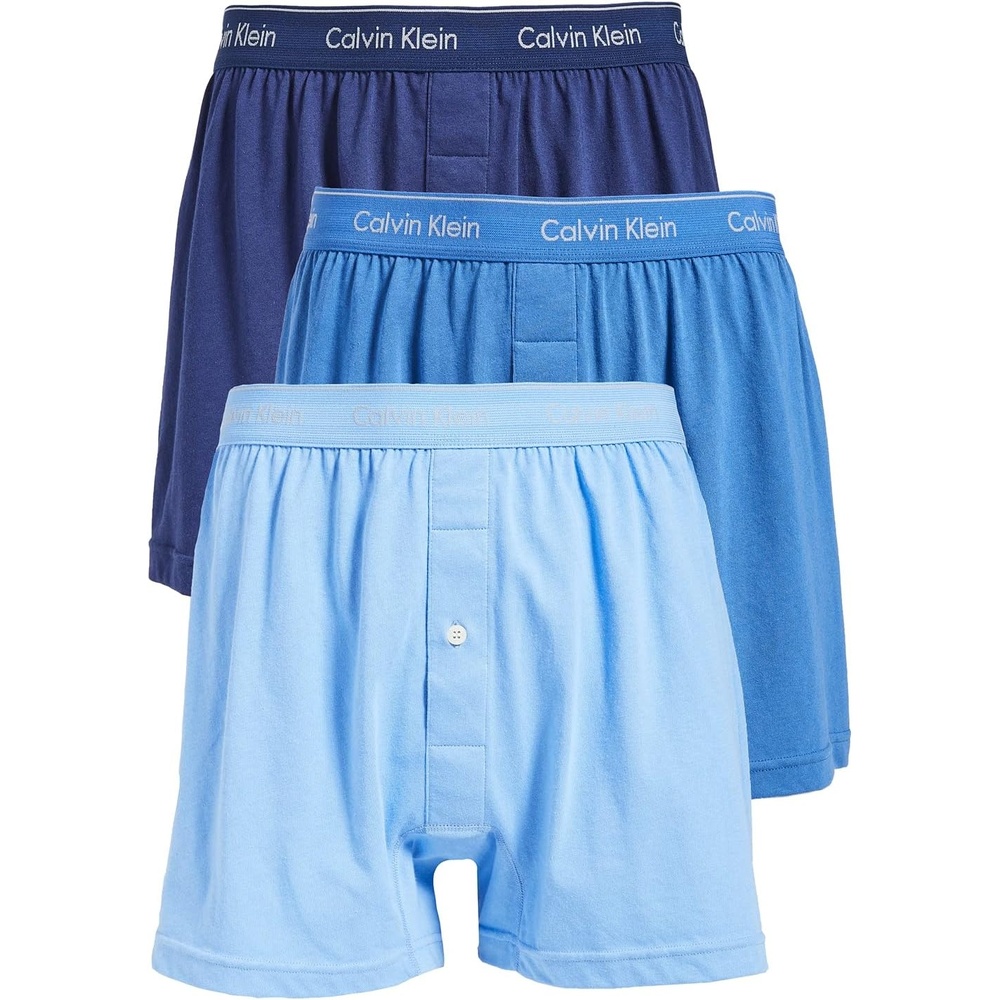 image:imageCalvin Klein Mens Cotton Classics 3Pack Knit BoxerBlue Bay  Minnow  Medieval Blue