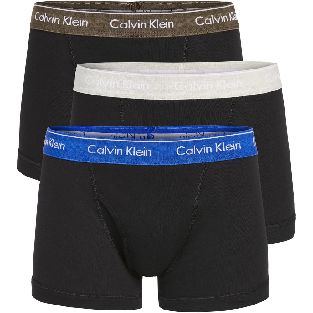 image:imageCalvin Klein Mens Cotton Classics 3Pack TrunkBlack Bodies WRoyalty  Army Green  Flaz Heather