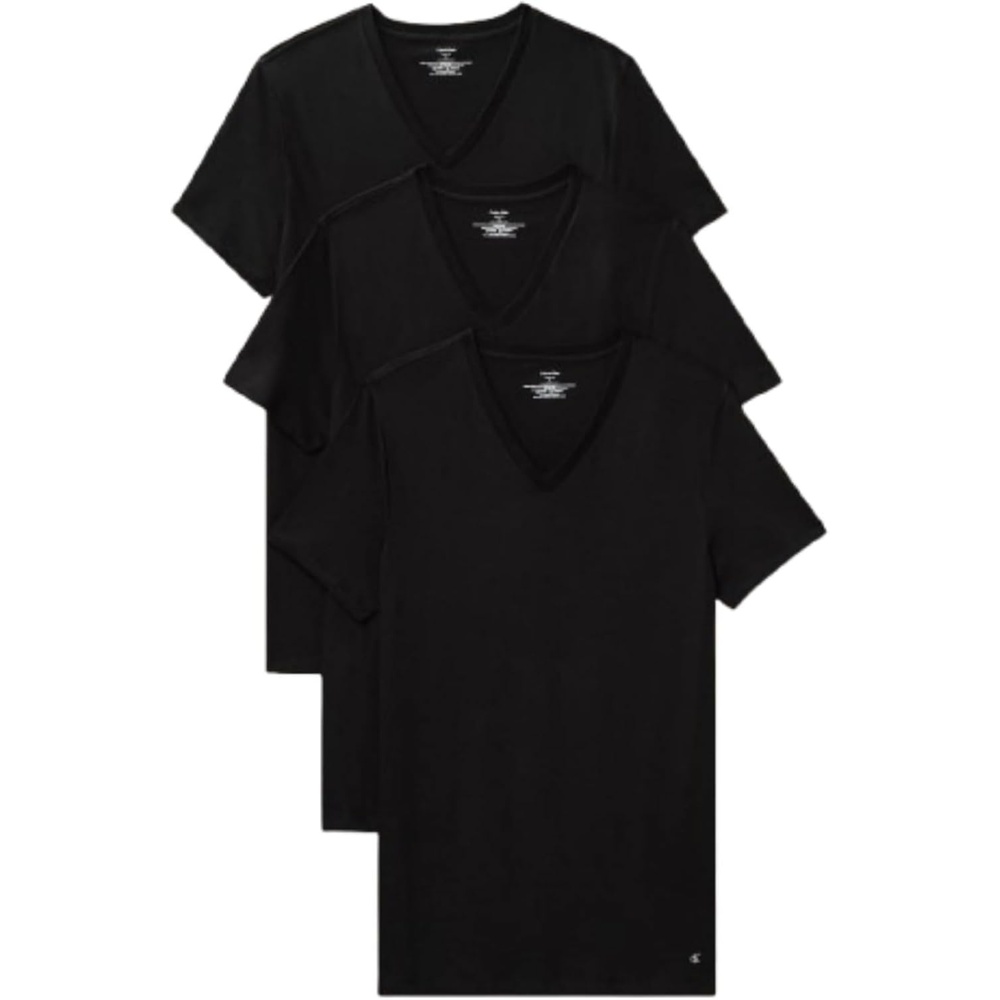 image:imageCalvin Klein Mens Cotton Classics 3Pack Undershirts3 Black Vneck