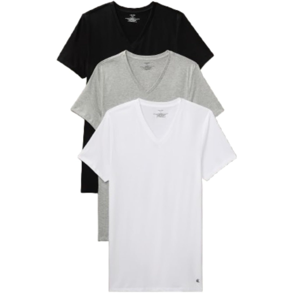image:imageCalvin Klein Mens Cotton Classics 3Pack UndershirtsBlack Grey Heather White Vneck