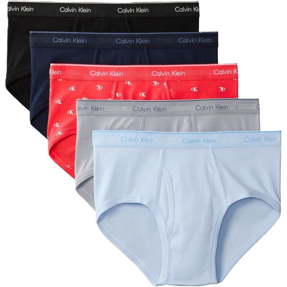 image:imageCalvin Klein Mens Cotton Classics 5pack BriefShoreline  Misty Grey  Diamond Logo W Punch Pink  Breezy Blue  Black