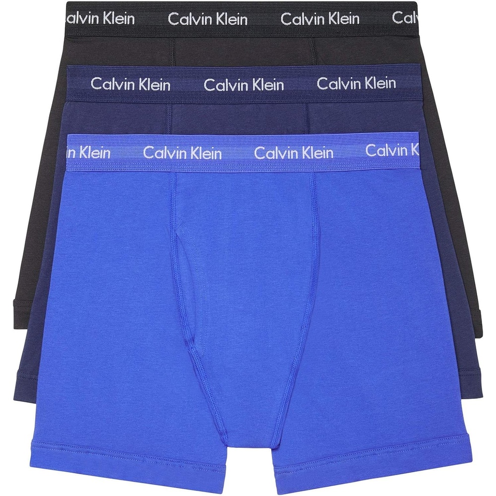 image:imageCalvin Klein Mens Cotton Stretch 3Pack Boxer BriefBlack  Blue Shadow  Cobalt Water