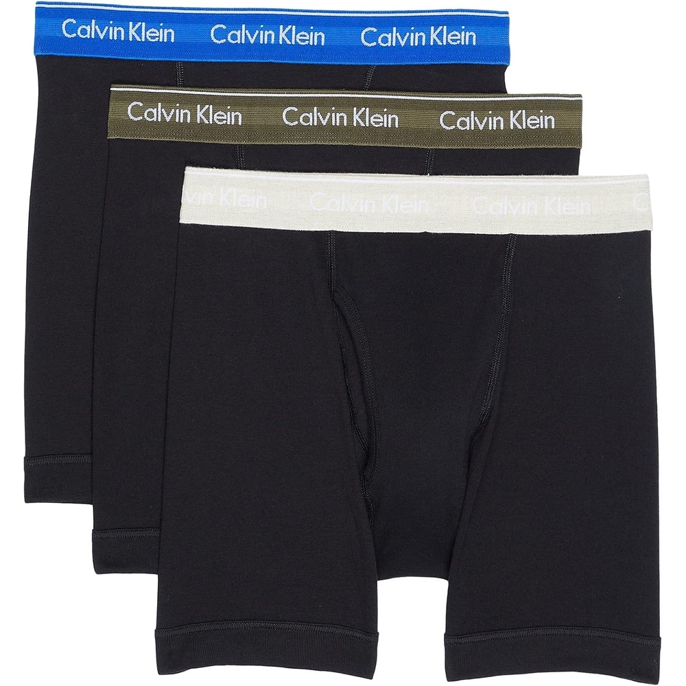 image:imageCalvin Klein Mens Cotton Stretch 3Pack Boxer BriefBlack Bodies W Royalty  Army Green  Flaz Heather