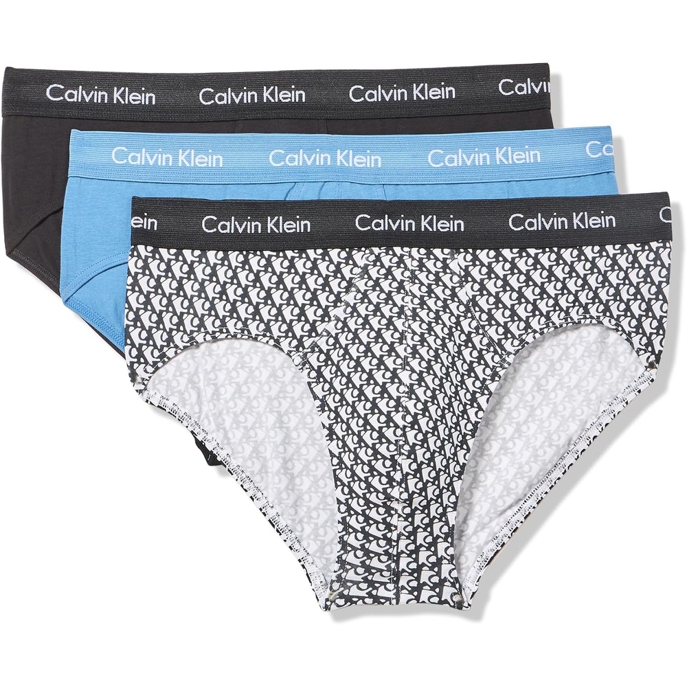 image:imageCalvin Klein Mens Cotton Stretch 3Pack BriefBlack  Liberty Blue  Plush Monogram White