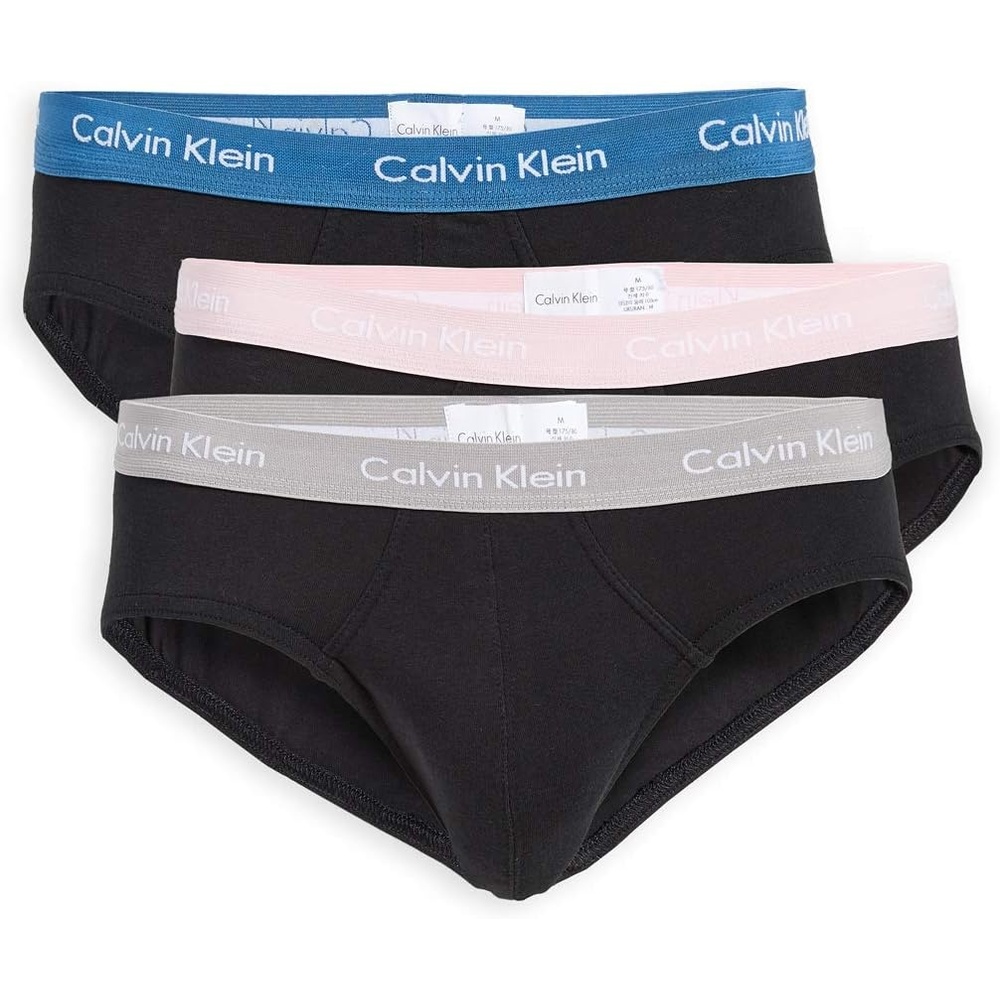 image:imageCalvin Klein Mens Cotton Stretch 3Pack BriefBlackWet WeatherPrairie PinkTempe Blue