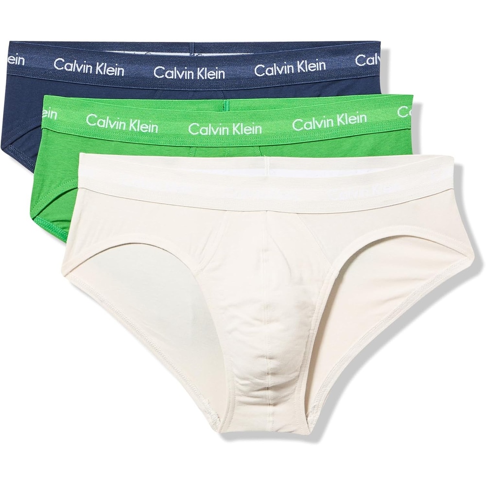 image:imageCalvin Klein Mens Cotton Stretch 3Pack BriefBlue Shadow  Supreme Green  Chalk