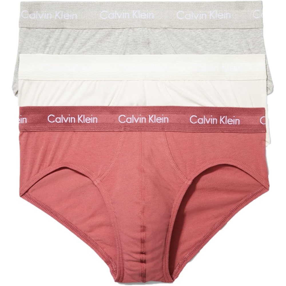 image:imageCalvin Klein Mens Cotton Stretch 3Pack BriefGrey Heather  Silver Birch  Raspberry Blush
