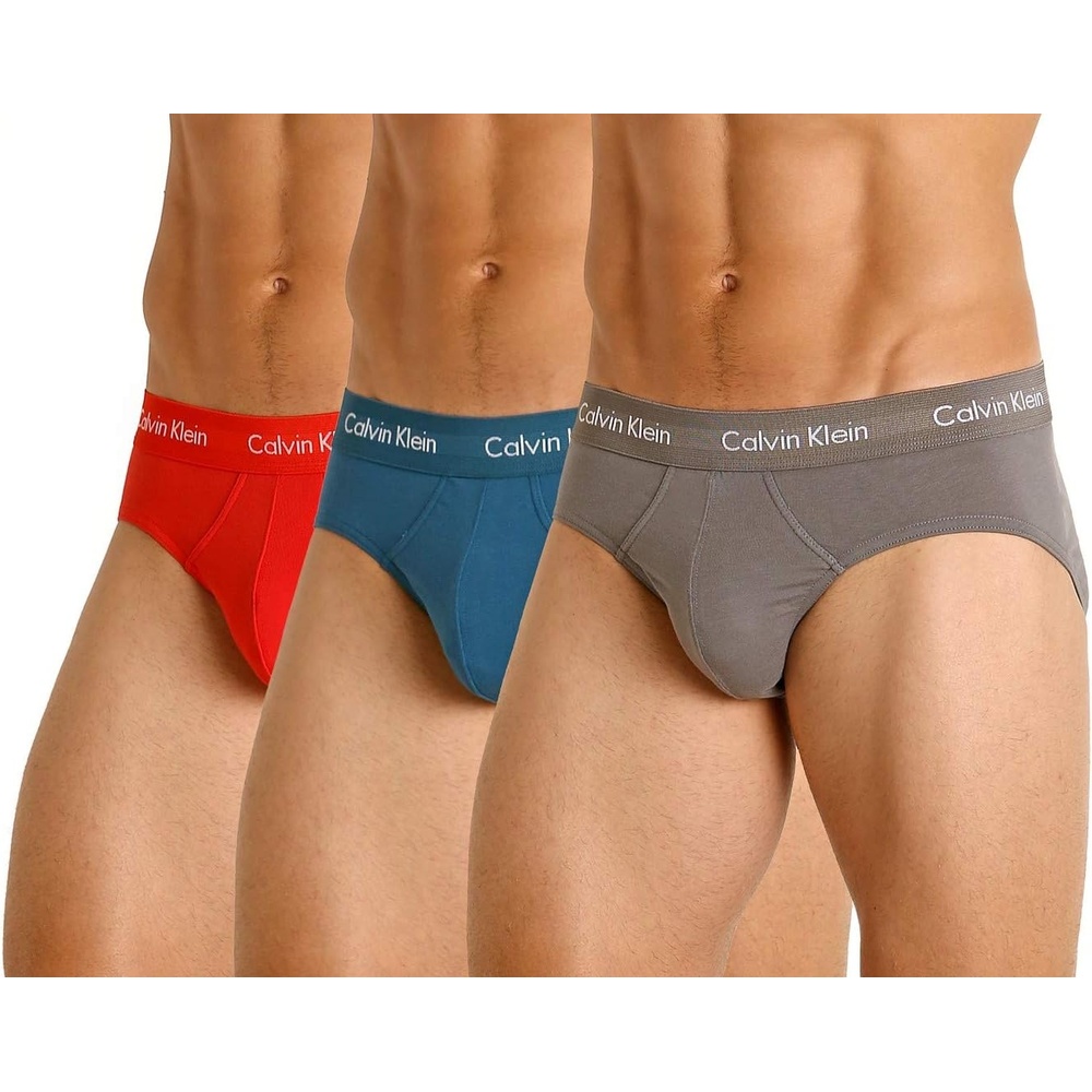 image:imageCalvin Klein Mens Cotton Stretch 3Pack BriefGrey SmokeFlame ScarletCorsair