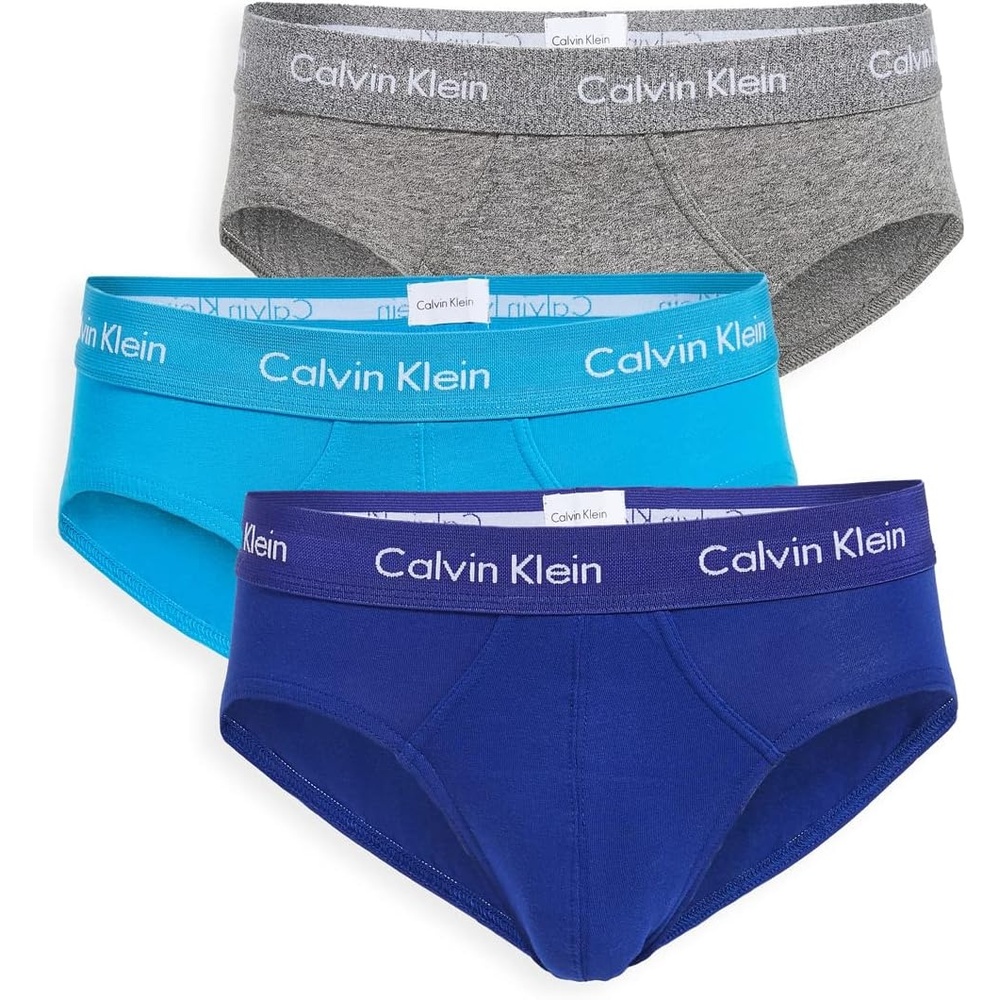 image:imageCalvin Klein Mens Cotton Stretch 3Pack BriefOpen OceanMiddle Ground HeatherBlue Topaz