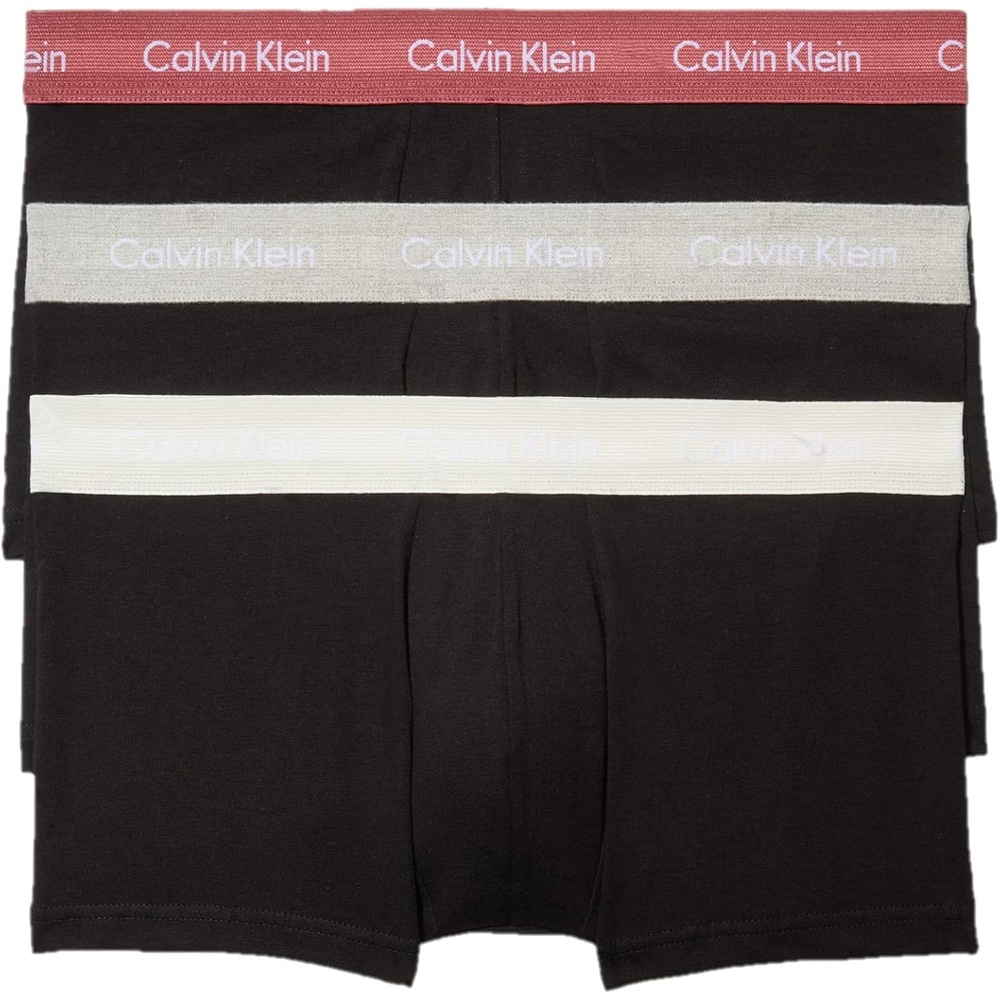 image:imageCalvin Klein Mens Cotton Stretch 3Pack Low Rise TrunksBlack Bodies W Grey Heather  Silver Birch  Raspberry Blush