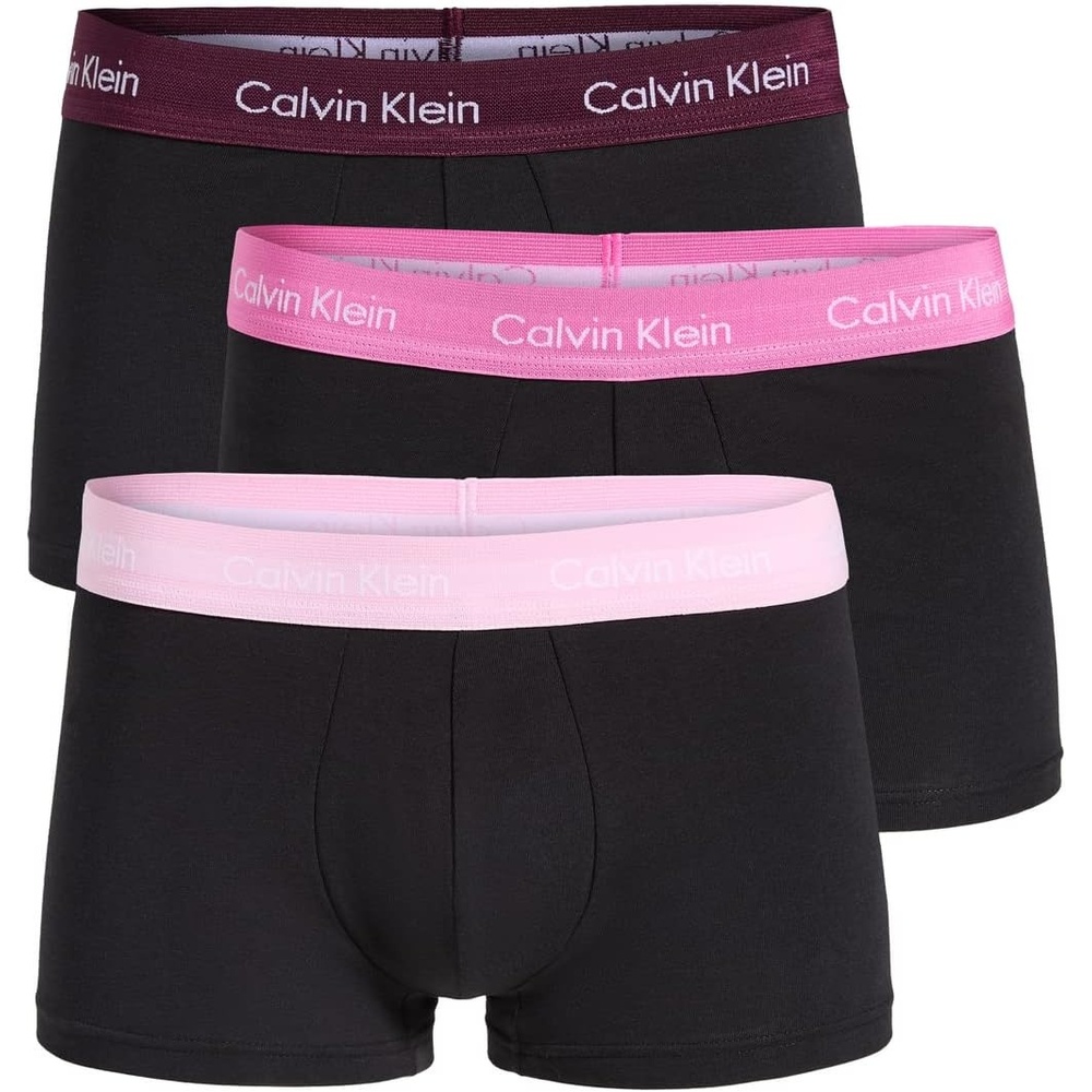 image:imageCalvin Klein Mens Cotton Stretch 3Pack Low Rise TrunksBlack Bodies W Pale Orchid  Hollywood Pink  Grape Glimmer