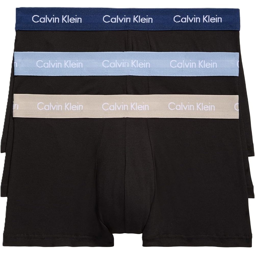 image:imageCalvin Klein Mens Cotton Stretch 3Pack Low Rise TrunksBlack W New Navy Vintage Khaki Troposphere Logos