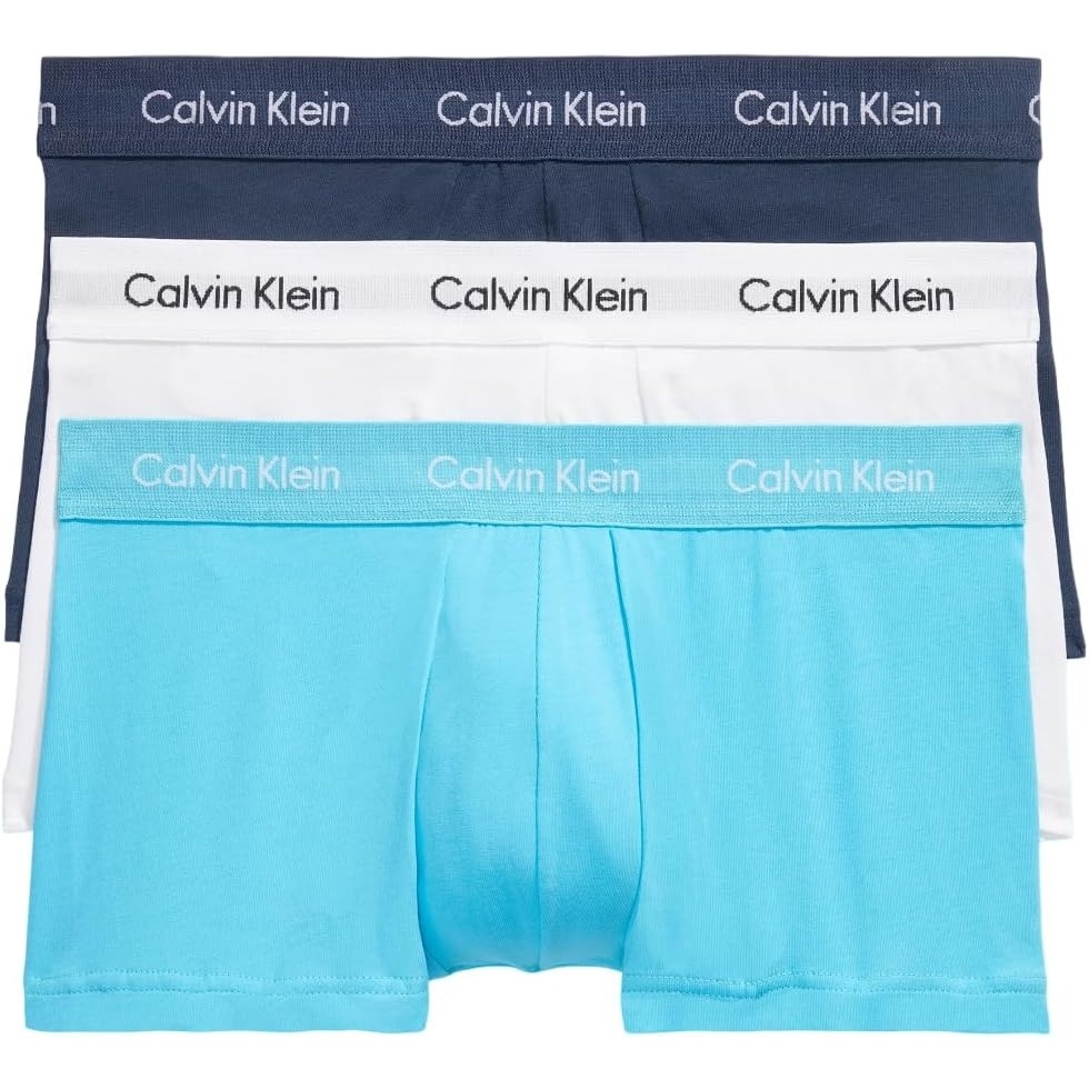 image:imageCalvin Klein Mens Cotton Stretch 3Pack Low Rise TrunksSpellbound White Blue Atoll