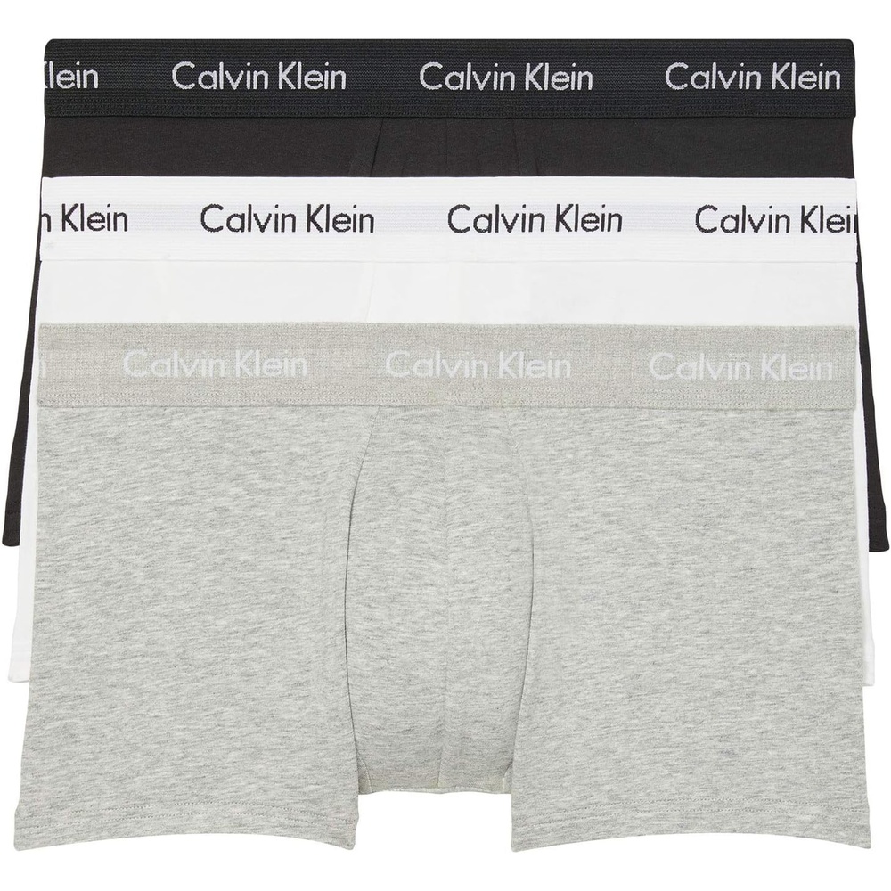 image:imageCalvin Klein Mens Cotton Stretch 3Pack Low Rise TrunksWhite  Black  Grey Heather