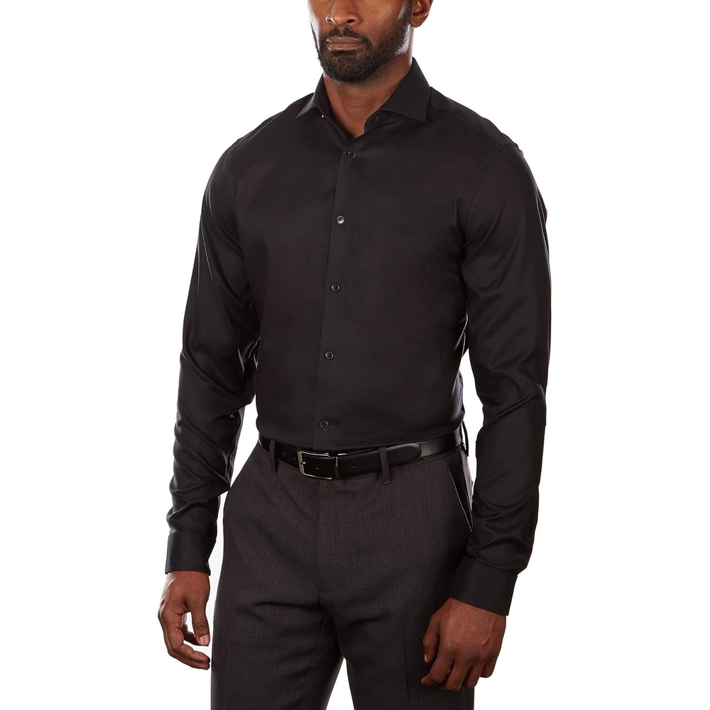 image:imageCalvin Klein Mens Dress Shirt Slim Fit Non Iron Stretch SolidJet Black