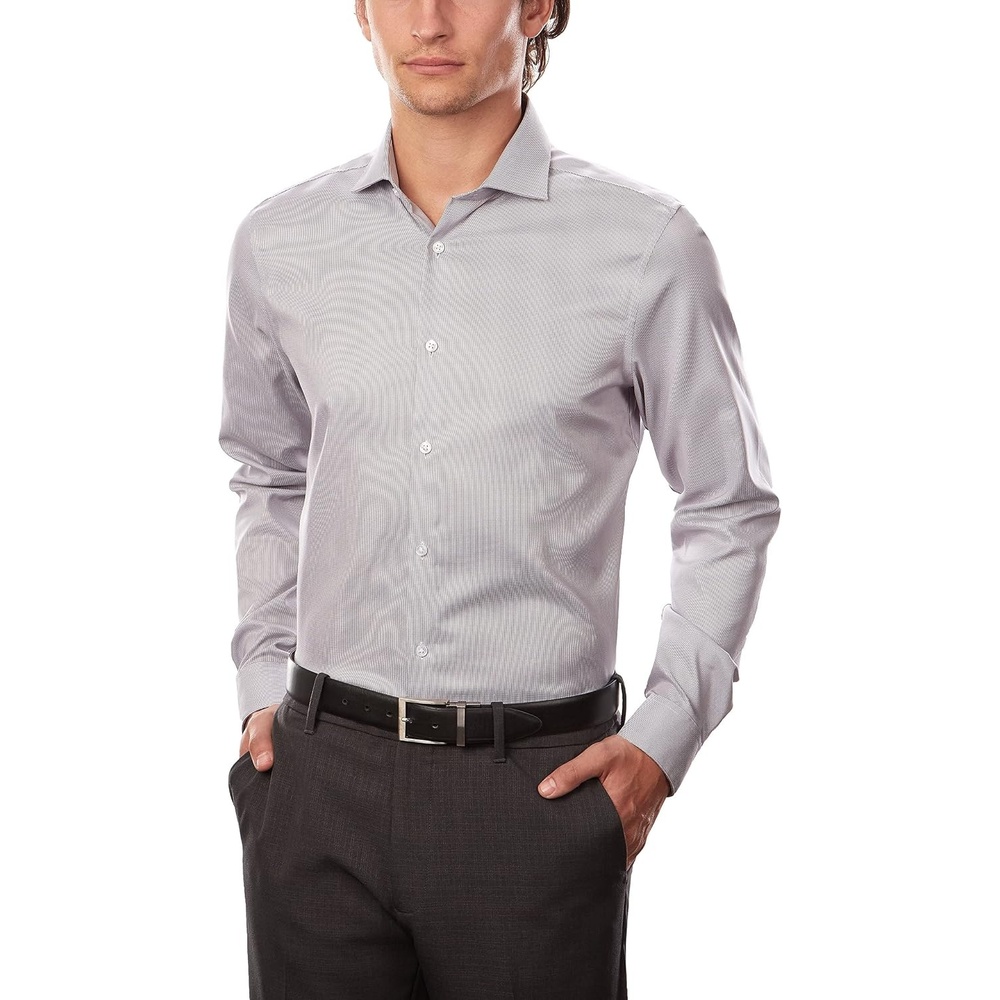 image:imageCalvin Klein Mens Dress Shirt Slim Fit Non Iron Stretch SolidSmoky Grey