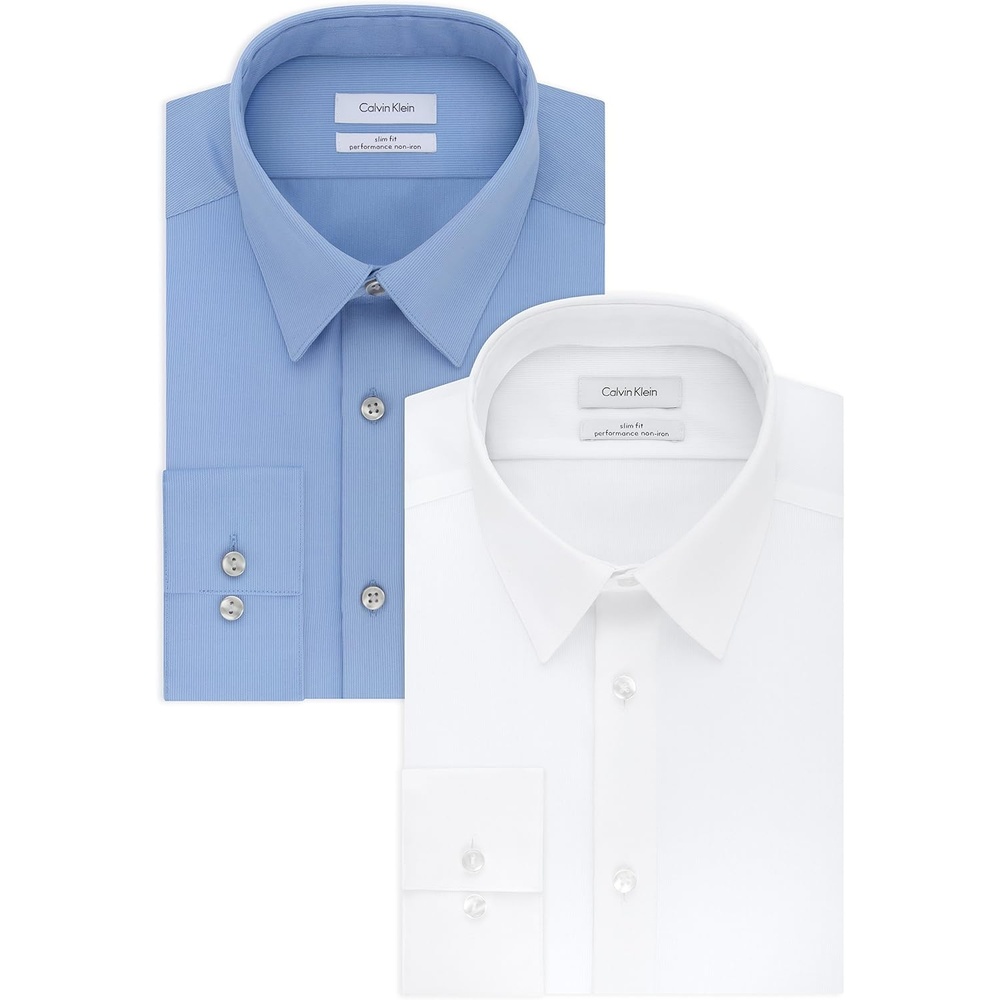 image:imageCalvin Klein Mens Dress Shirts Slim Fit Non Iron SolidWhiteMist