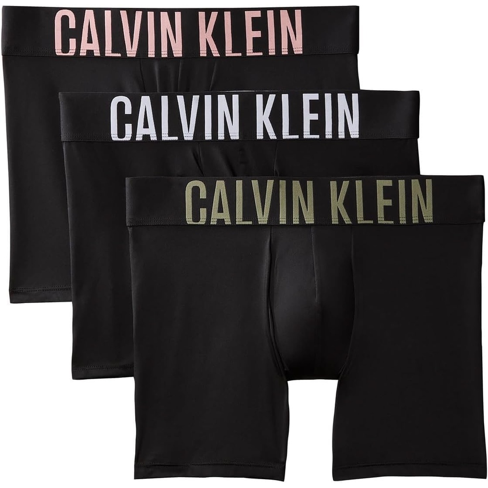 image:imageCalvin Klein Mens Intense Power 3pack Boxer BriefBlack Bodies W White  Sugar Pink  Deep Lichen Green Logos