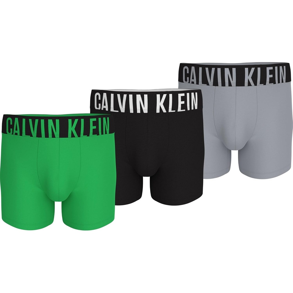 image:imageCalvin Klein Mens Intense Power 3pack Boxer BriefMisty GreyBlackBlossom Green