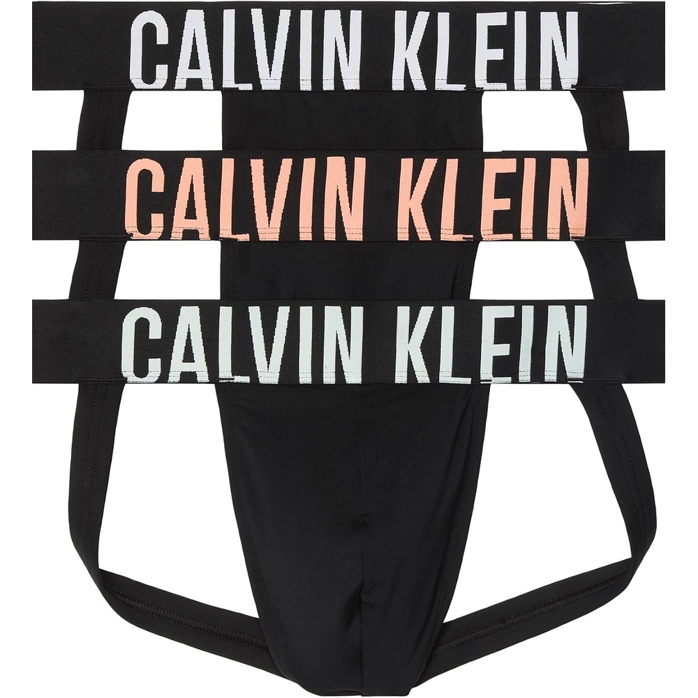 image:imageCalvin Klein Mens Intense Power 3pack Jock StrapBlack Bodies W Papaya Punch  White  Moonlight Jade Logos