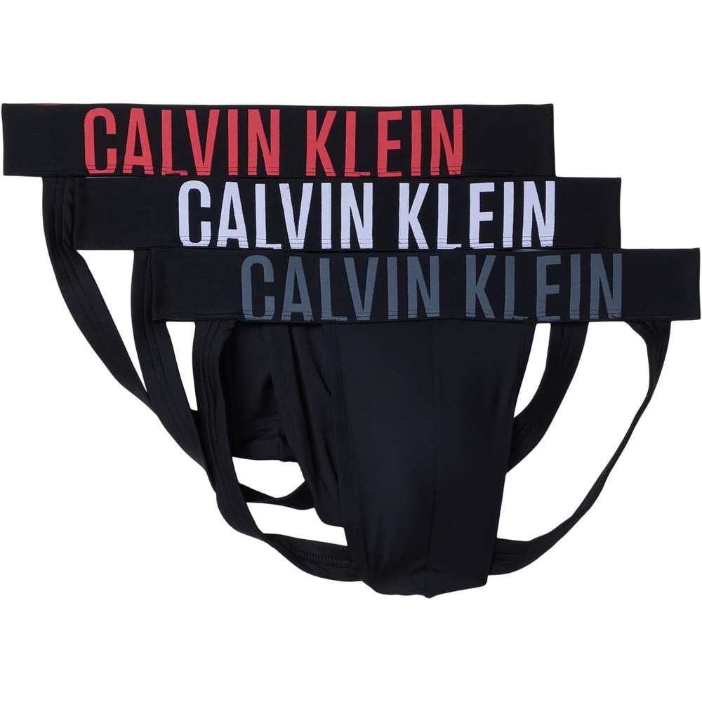 image:imageCalvin Klein Mens Intense Power 3pack Jock StrapBlack WWhiteTurbulenceVermillion Brown Logos