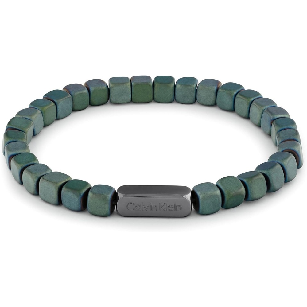 image:imageCalvin Klein Mens Jewelry  Square Hematite Beaded Bracelet  Adjustable and Comfortable  Fashion Statement for Everyday Wear  Gift for HimGreen Matte