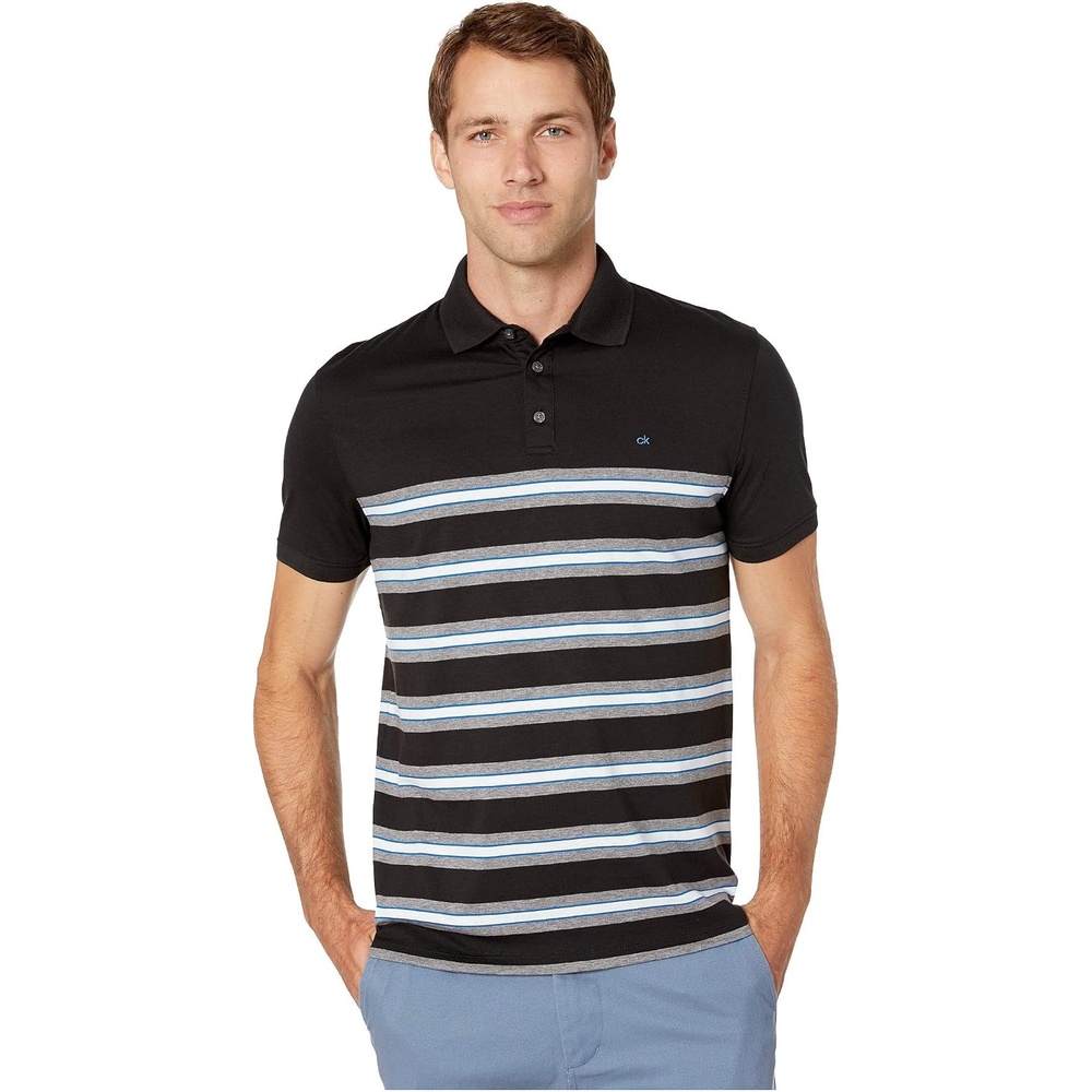image:imageCalvin Klein Mens Liquid Touch Polo Stripe with UV ProtectionBlack Combo Summer