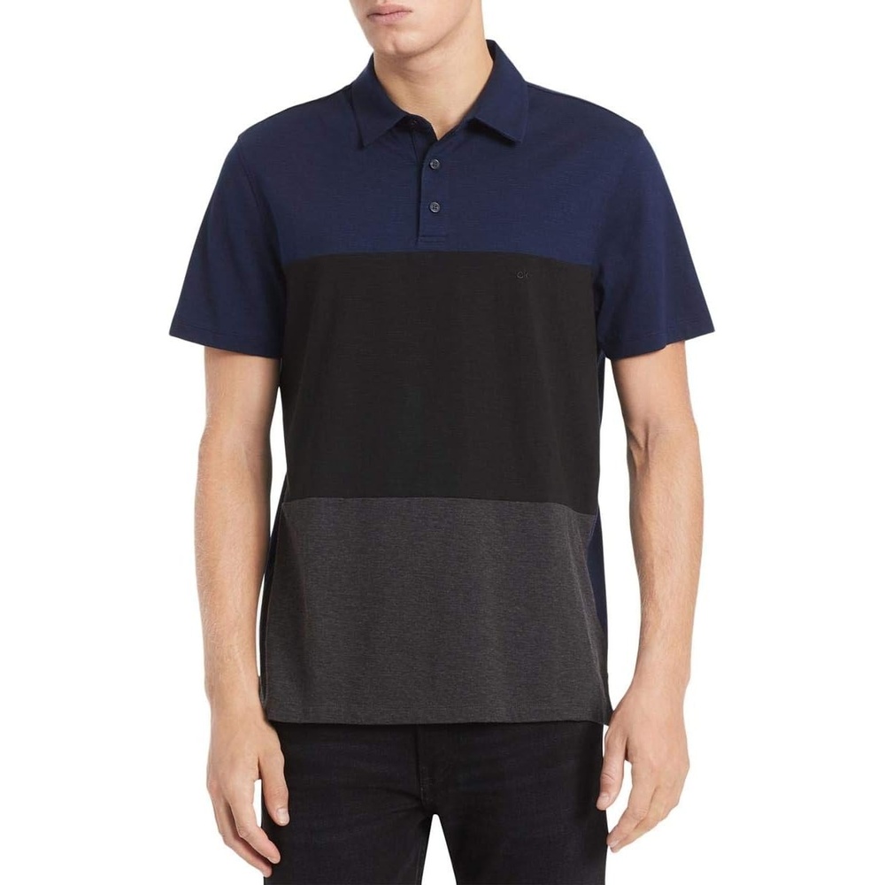 image:imageCalvin Klein Mens Liquid Touch Polo Stripe with UV ProtectionColorblock Blue Black