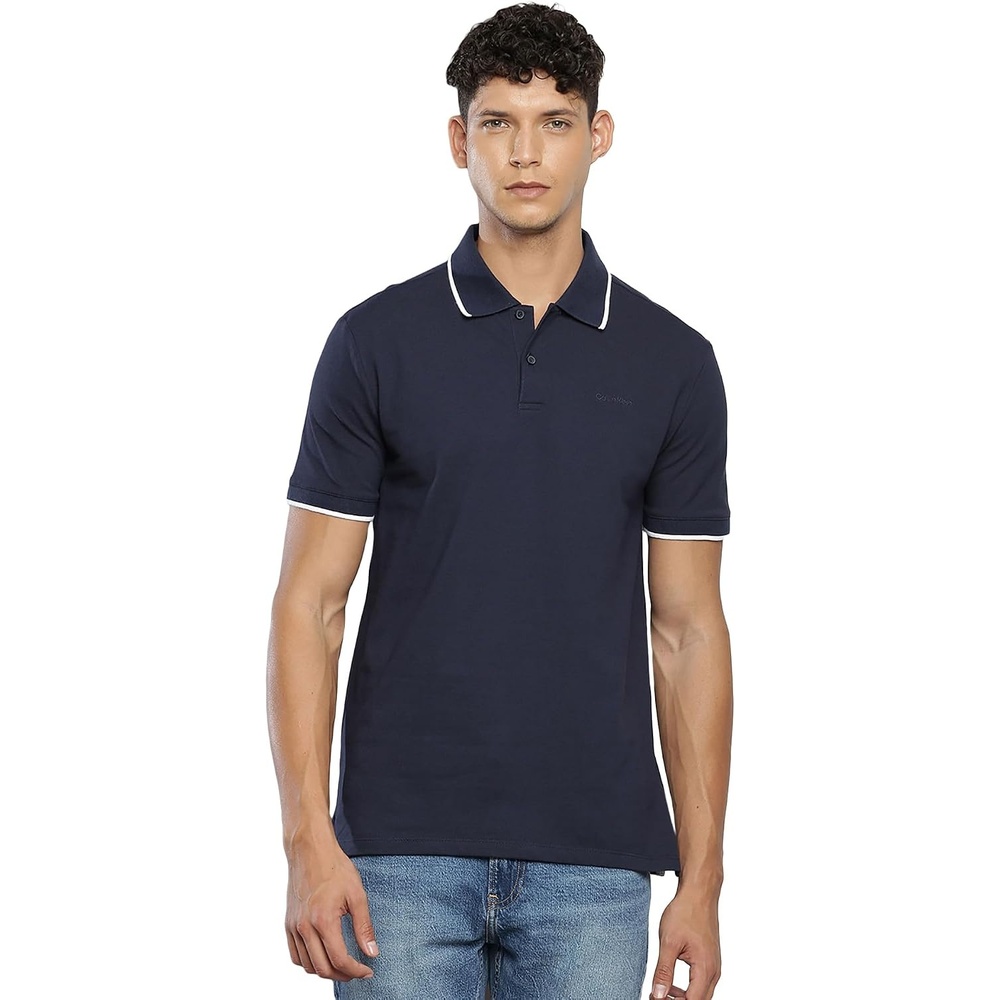image:imageCalvin Klein Mens Liquid Touch Polo Stripe with UV ProtectionDark Sapphire