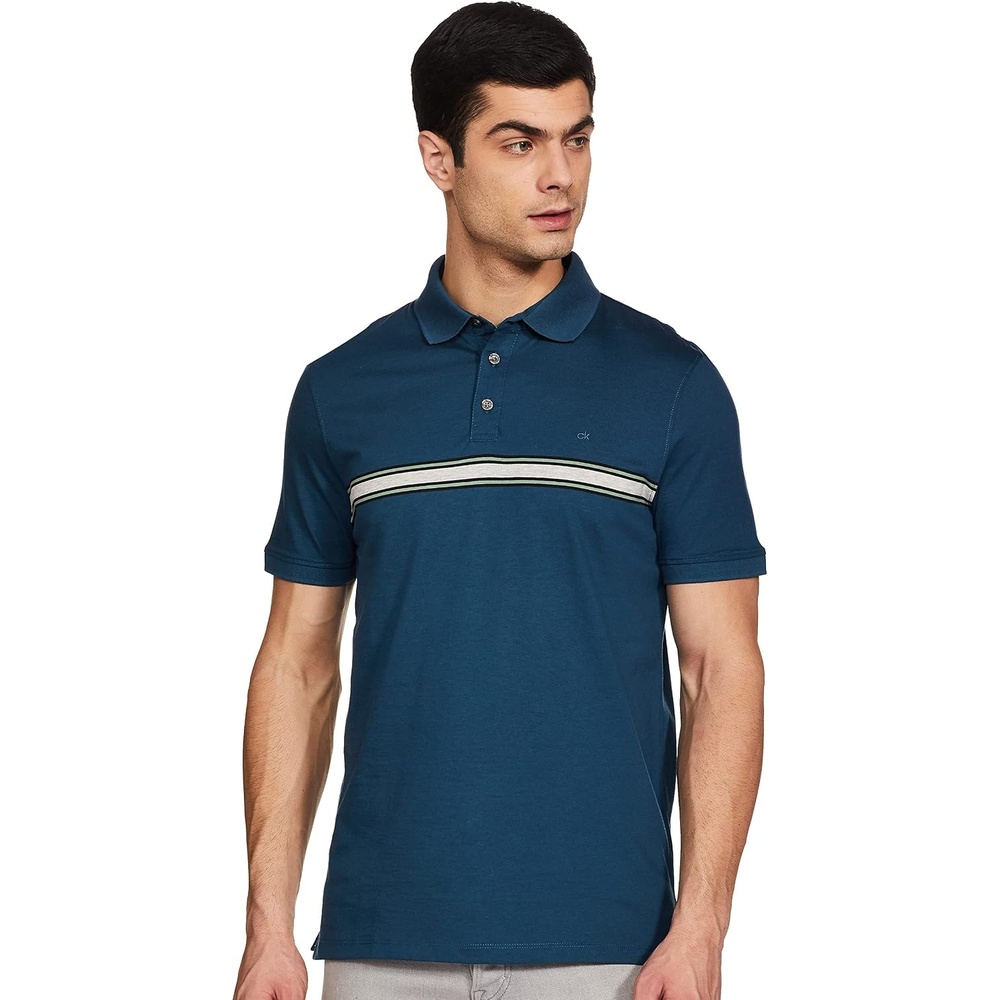 image:imageCalvin Klein Mens Liquid Touch Polo Stripe with UV ProtectionMajolica Blue