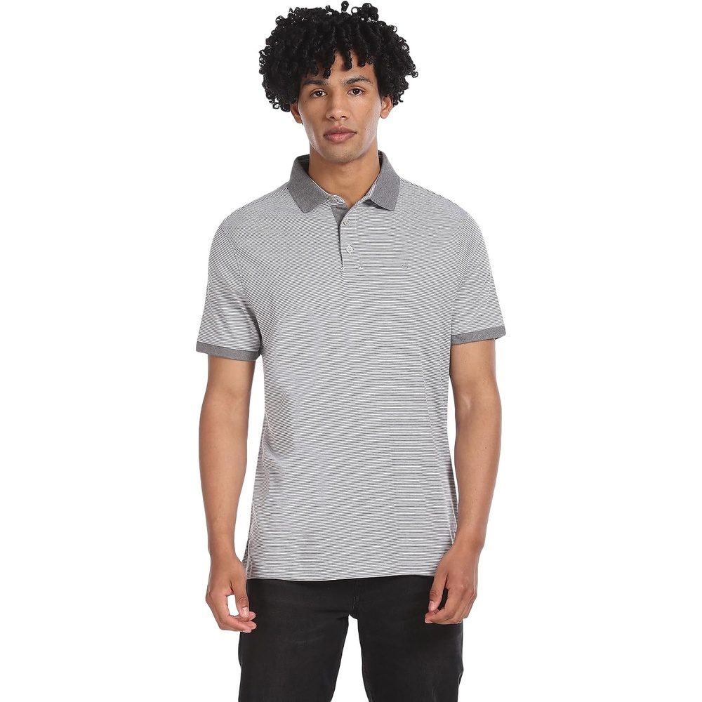 image:imageCalvin Klein Mens Liquid Touch Polo Stripe with UV ProtectionStandard White Combo