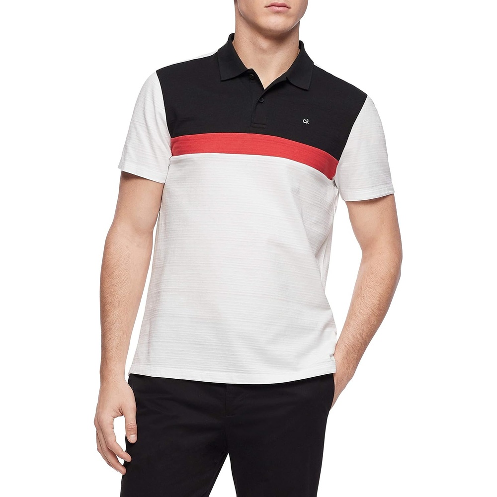 image:imageCalvin Klein Mens Liquid Touch Polo Stripe with UV ProtectionWhite Summer