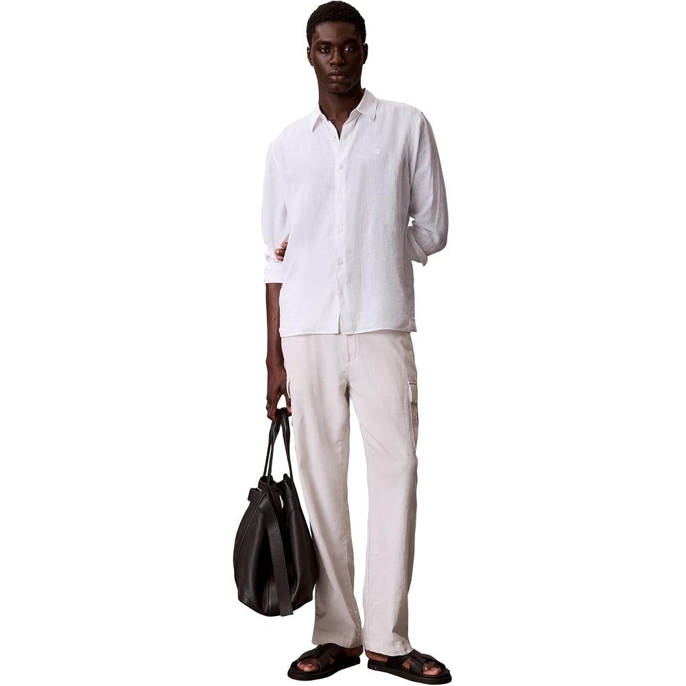 image:imageCalvin Klein Mens Long Sleeve Linen Classic ShirtBrilliant White