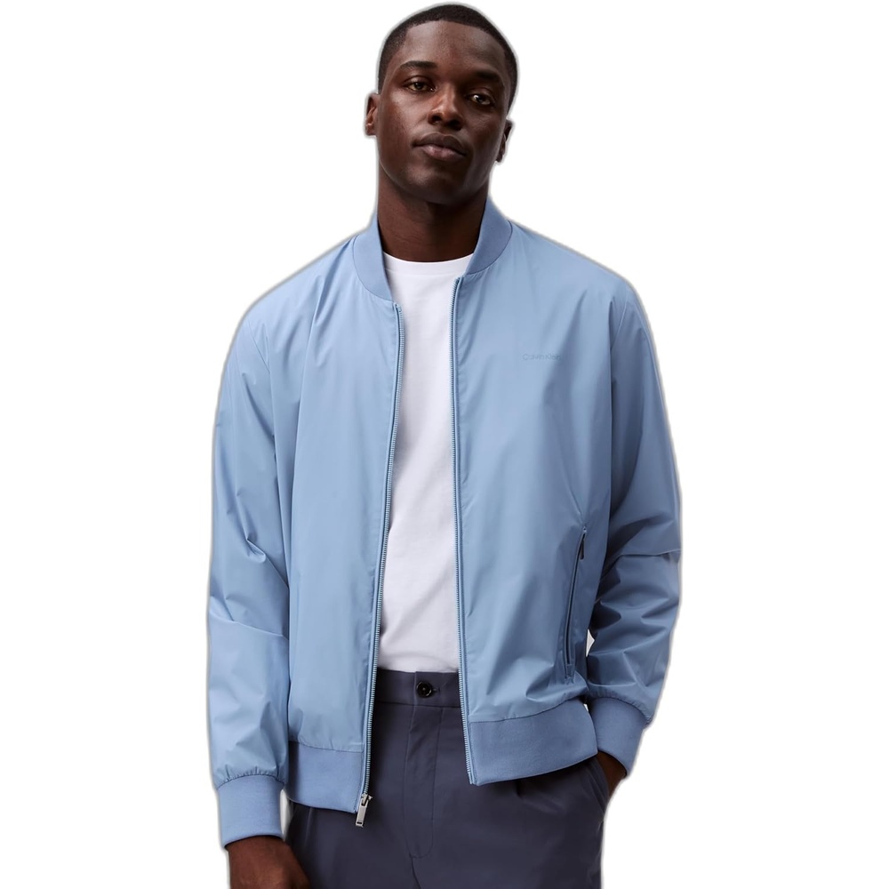 image:imageCalvin Klein Mens Matte Logo Zip Bomber JacketFaded Denim
