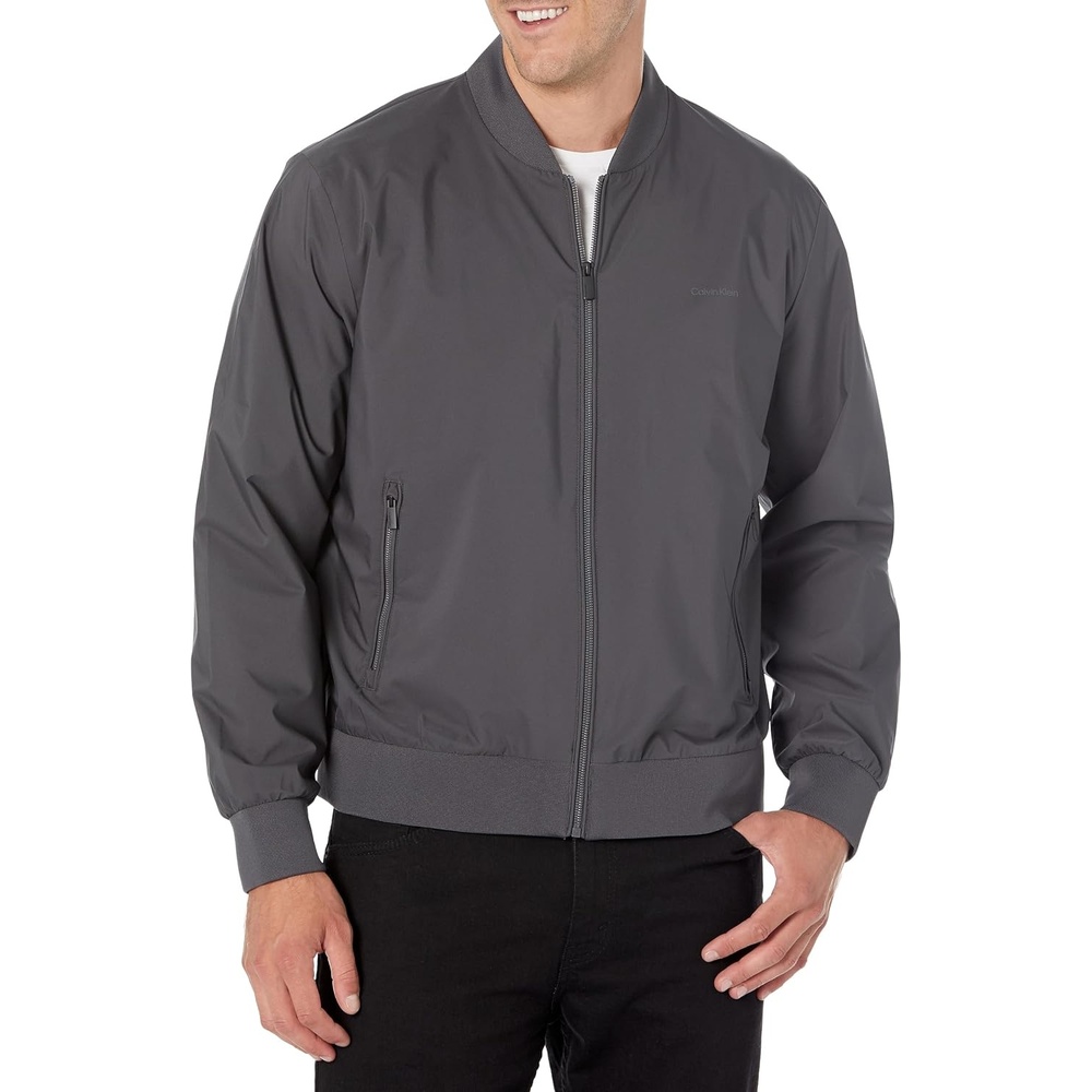 image:imageCalvin Klein Mens Matte Logo Zip Bomber JacketForged Iron