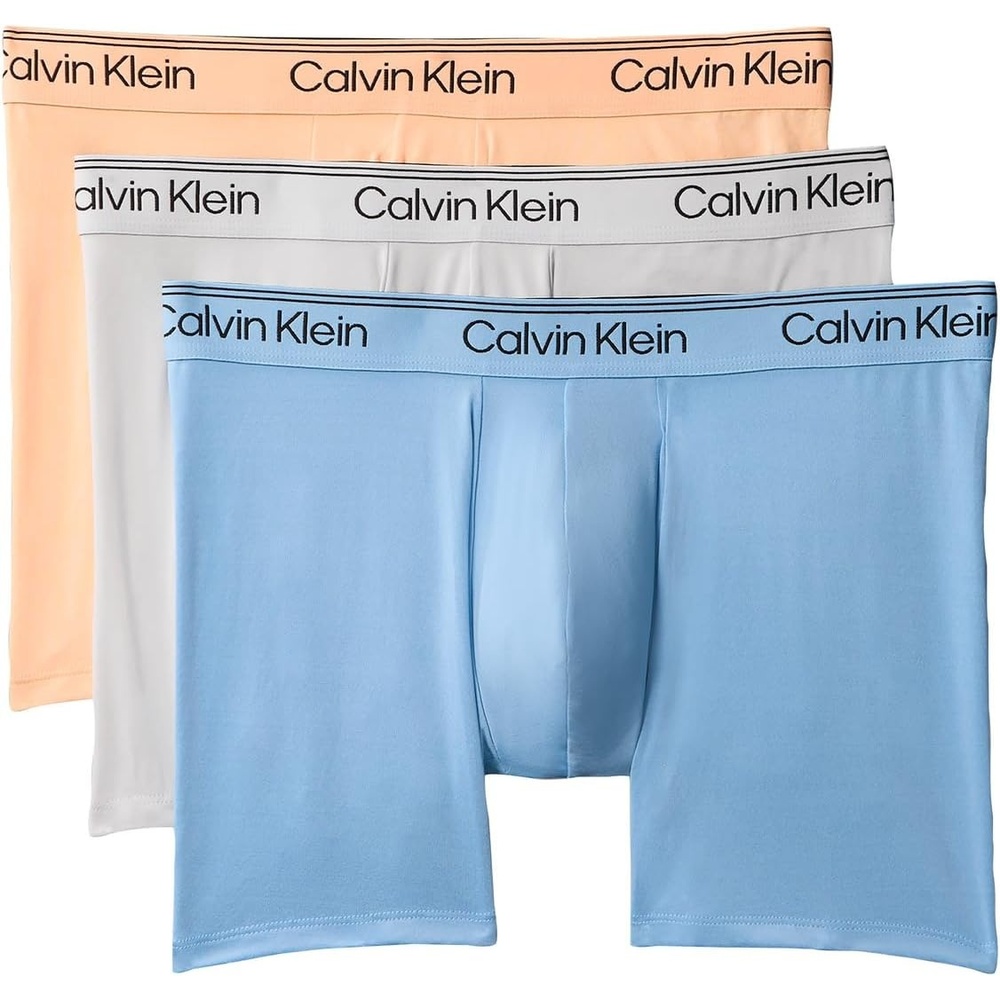 image:imageCalvin Klein Mens Micro Stretch 3pack Boxer BriefGulf Blue Light Cast Peach Bliss